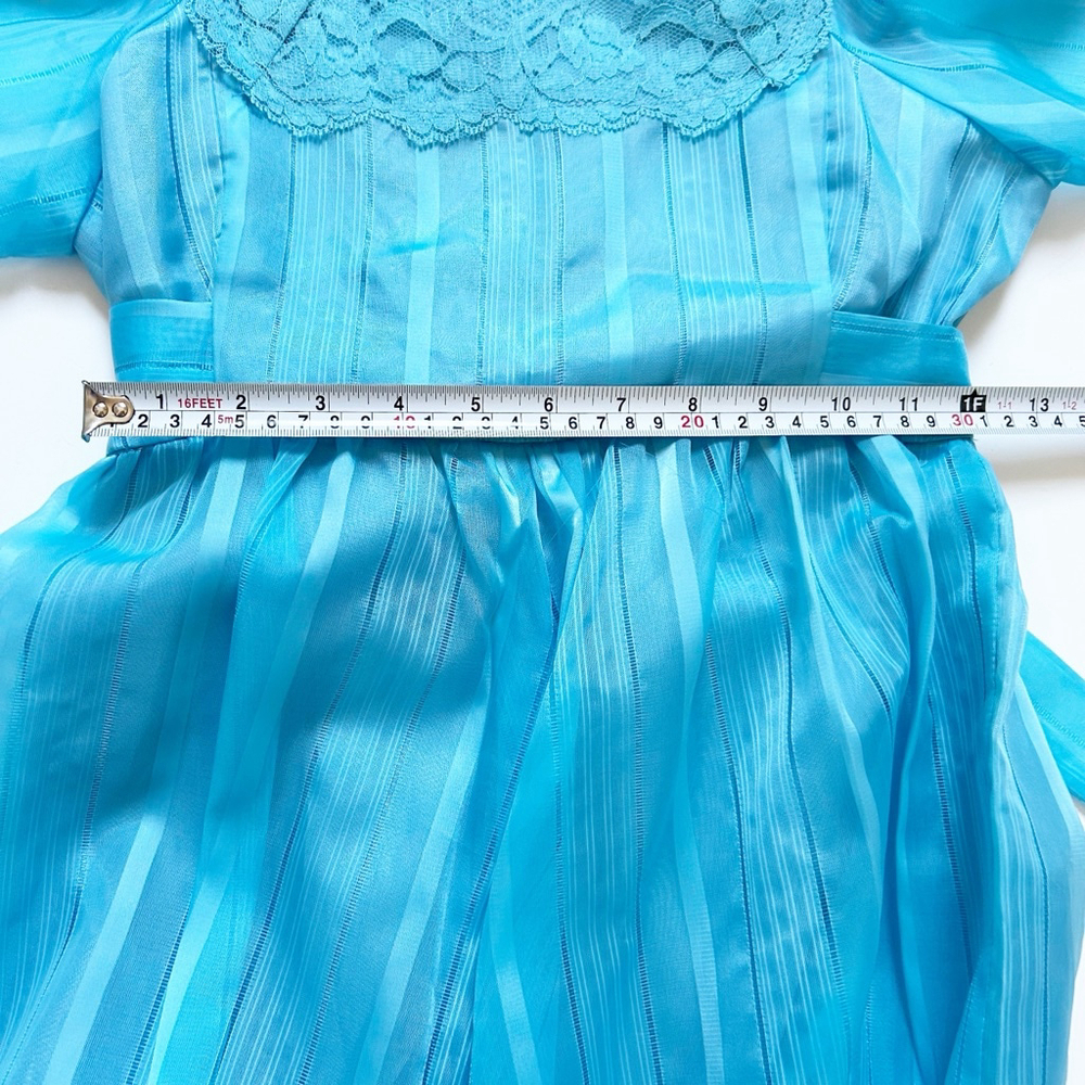 Vintage 1970’s Blue Pantel Maxi Dress Long Sleeve Lace Trim Fairycore Trad-wife - Picture 9 of 14